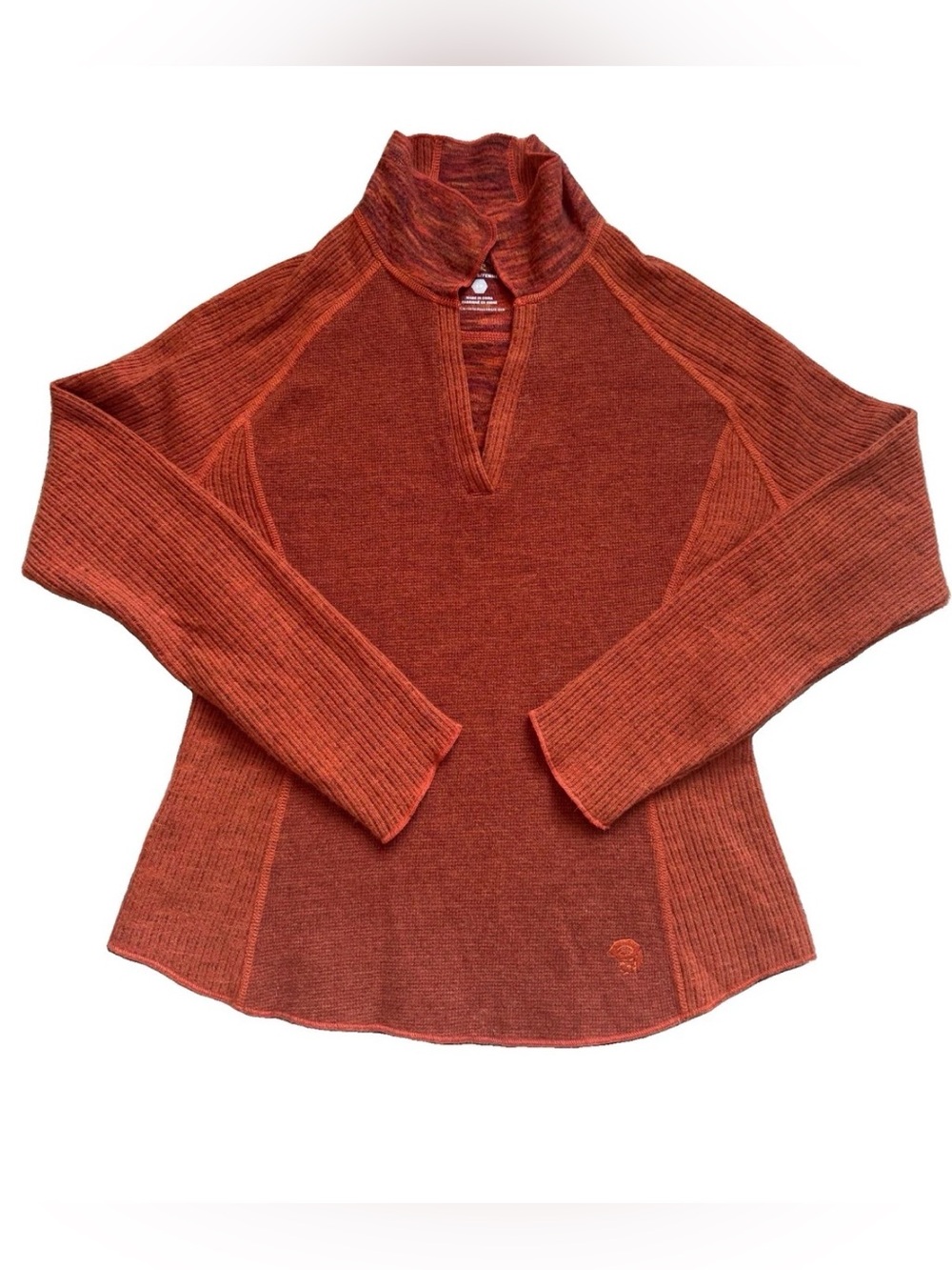 Mountain Hardwear Women's V-Neck Wool blend Pullover Sweater Orange S outdoor